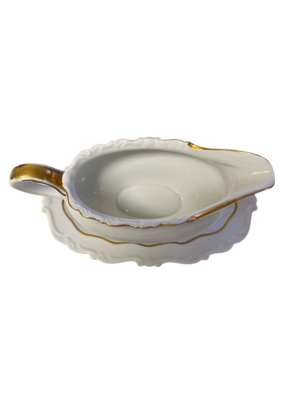 Vintage Gravy Boat With Saucer White & Gold Trim Porzellan Bavaria - Picture 4 of 4